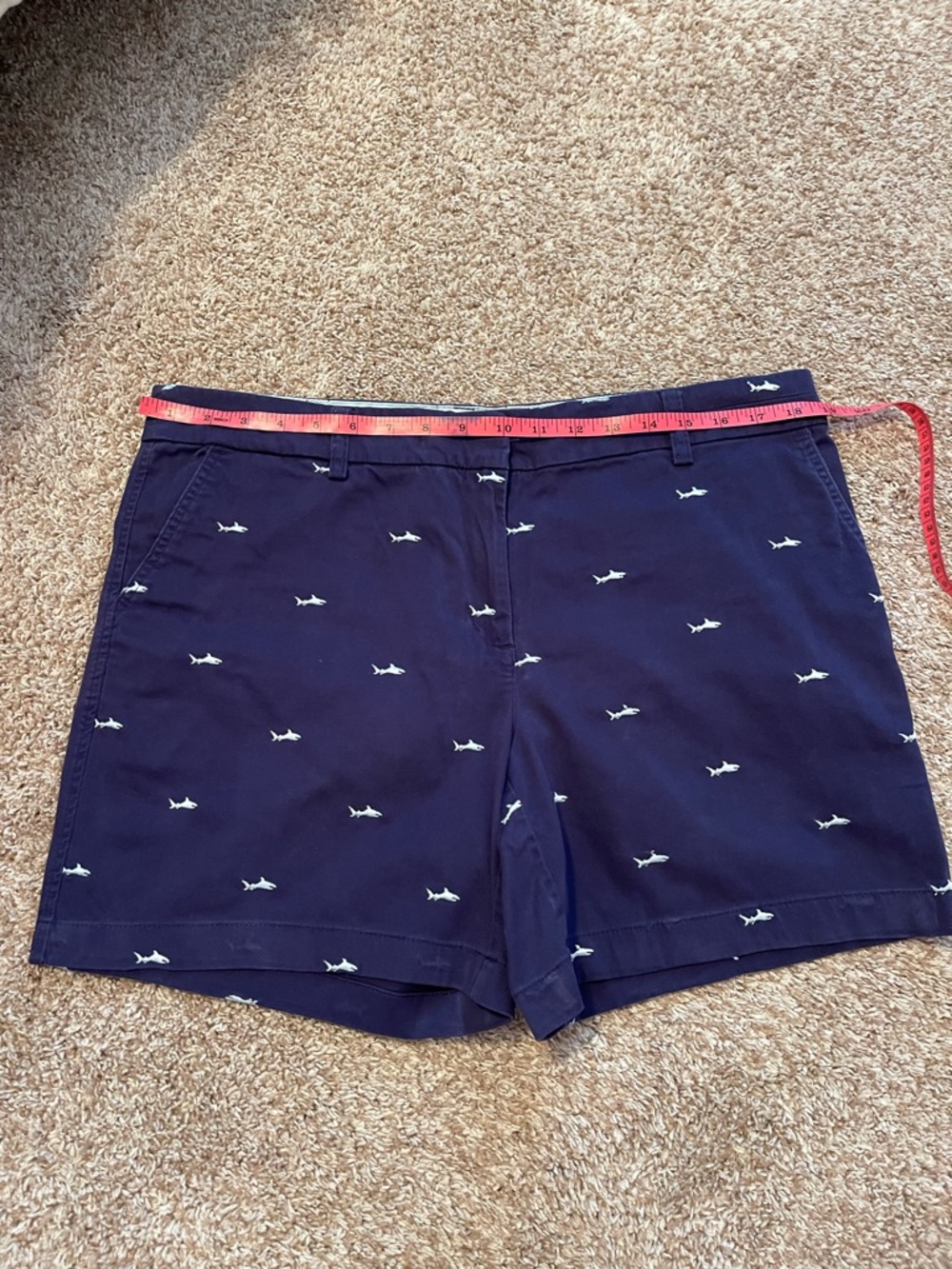 British Khaki Navy shorts with embroidered sharks size 14 EUC